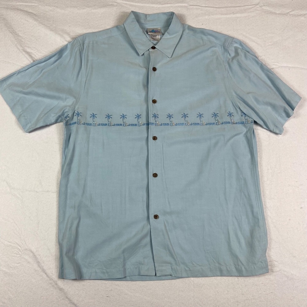 Disneyland Resort Mens Blue Rayon Embroidered‎ Palm Tree Surfer Camp Shirt M